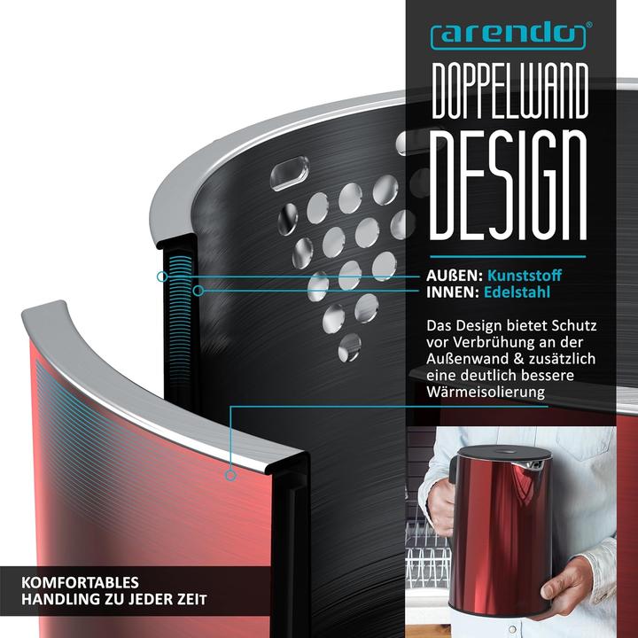 Actual product image Arendo Stainless Steel Kettle Fireplace Red (1.50 l)