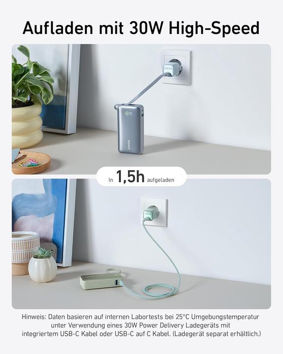 Image du produit Anker Anker-Nano powerbank-10.000 mAh powerbank roze met ingebouwde USB-C-kabel -PD 30 W (10000 mAh, 30 W)