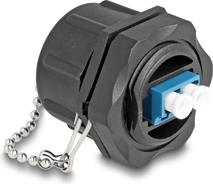 Produktbild Delock LWL Einbaubuchse LC Duplex zu LC Duplex mit Verschlusskappe Singlemode IP68 staub- und wasser (Netzwerk Kupplung)
