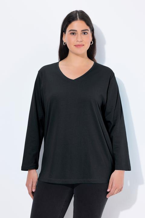 Image du produit Ulla Popken T-shirt coupe Relaxed Fit, décolleté en V et manches longues (42, 44)