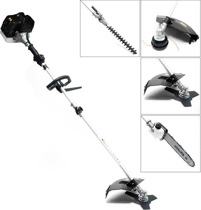 Produktbild Wiltec 5in1 Benzin Multitool 1,76PS Rasentrimmer Heckenschere Hochentaster Sense Garten (Metallschneideblatt)