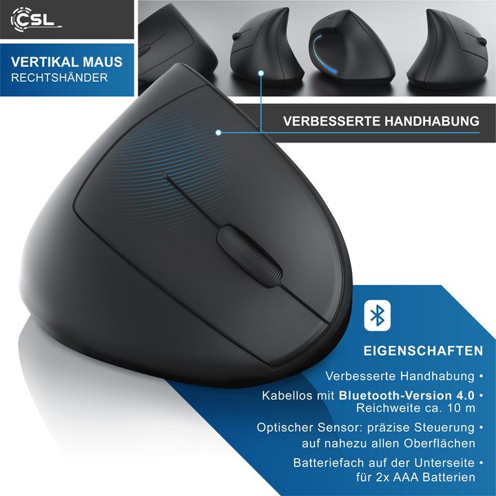 Produktbild CSL wireless Vertikal Maus Bluetooth - kabellose Vertikalmaus - ergonomisches Design - für PC Notebook (Kabellos)