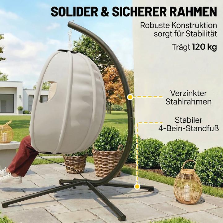 Produktbild Outsunny Hängesessel Verzinkter Stahl, Polyester Hellgrau