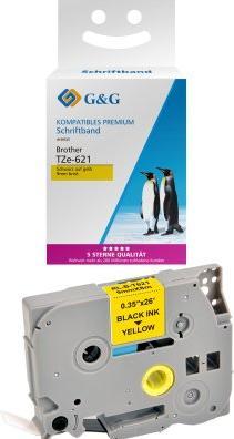 Produktbild G&G Schriftband 9mm x 8m sw - gb Komp. m. Brother TZe-621 (0.90 cm, Gelb, Schwarz)