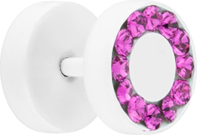 Produktbild Star Piercing Fake Plug Pure White mit Swarovski Kristall fuchsia (ohne Messing, Chirurgenstahl 316L)