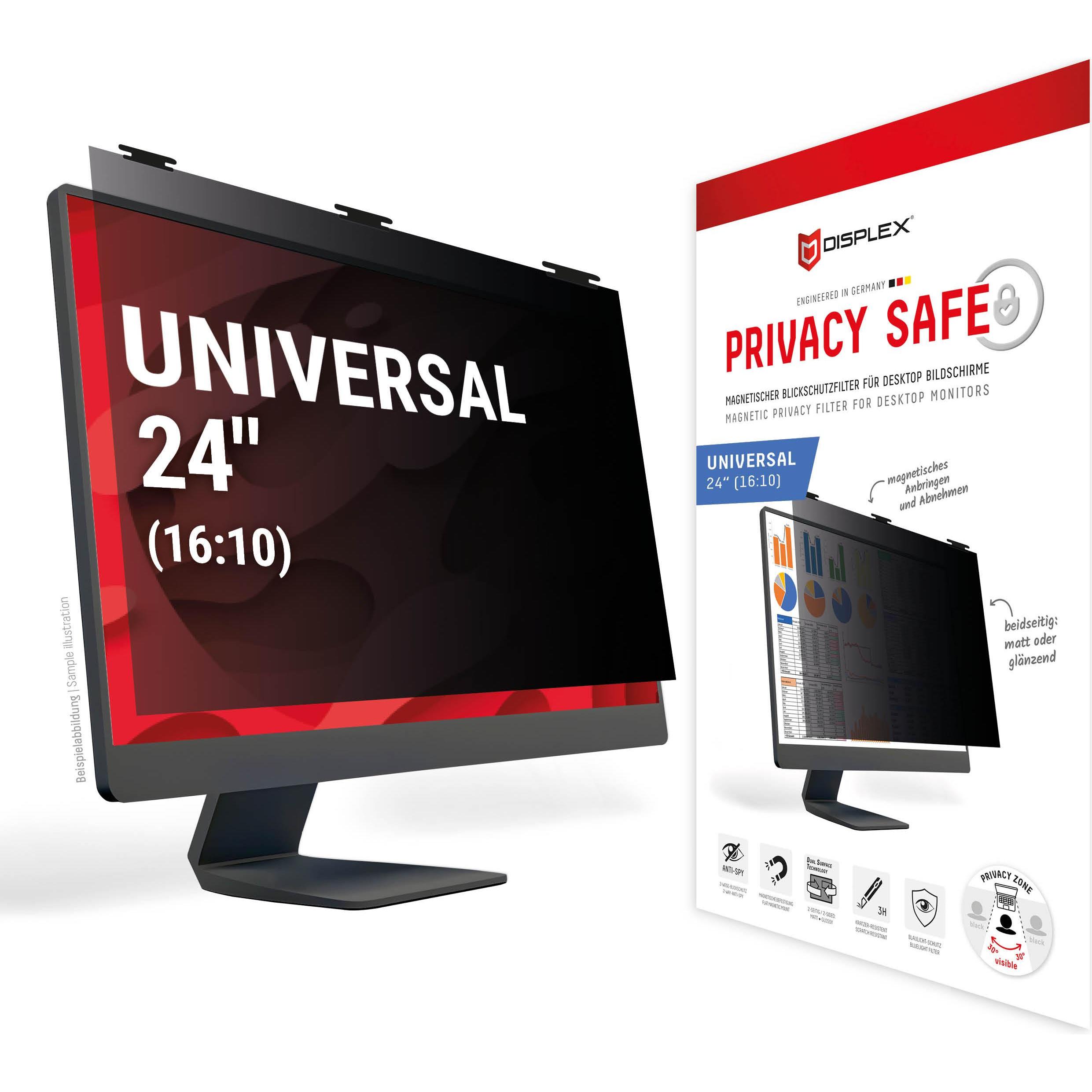 Displex Privacy Safe, Desktop Monitor Blickschutzfilter (24", 16 : 10), Monitor Schutzfolie