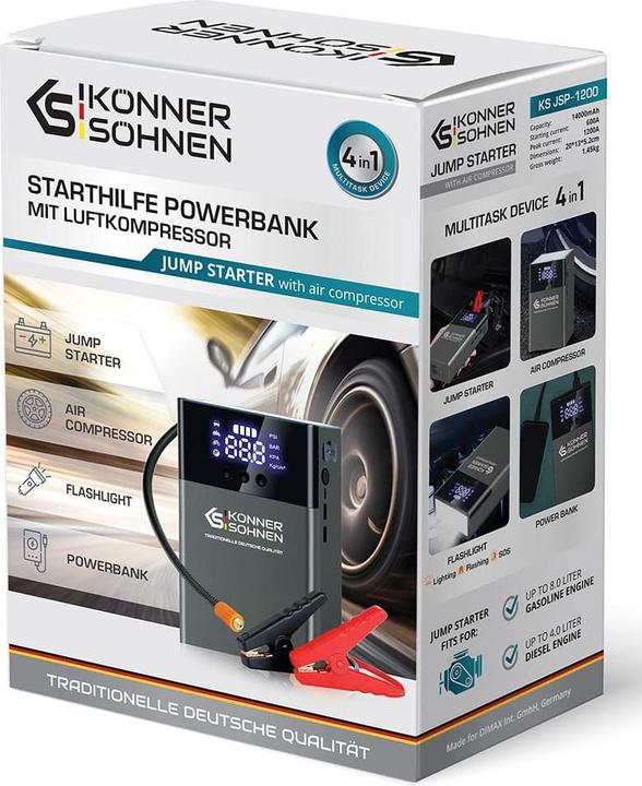 Immagine prodotto Könner & Söhnen Urządzenie Rozruchowe Ze Sprężarką Ks Jsp-1400 (1200 A, 14000 mAh)