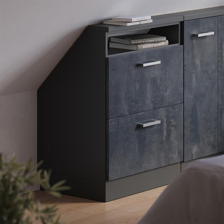 Produktbild Vichy Dachschrägenschrank Rion, Schwarz Beton/Anthrazit/Anthrazit, mit 2 Schubladen (46 x 60 x 81.60 cm)