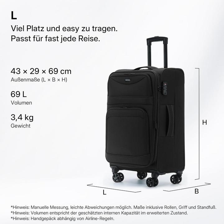 Produktbild Münicase Erweiterbarer Stoffkoffer mit TSA-Schloss & Rollen (69 l)