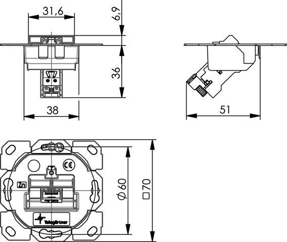 Actual product image Telegärtner Module holder AMJ-S 1gang UP/0flex Cat6A T568B J0002