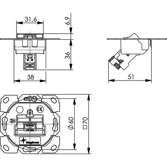 Thumbnail - Telegärtner, Steckdose, Modulaufnahme AMJ-S 1fach UP/0flex Cat6A T568B J0002
