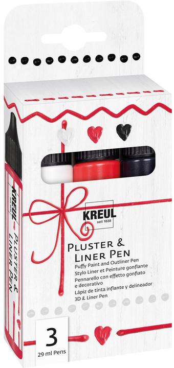 Kreul Pluster & Liner Pen Set (Rot, Weiss, Schwarz, 29 ml)