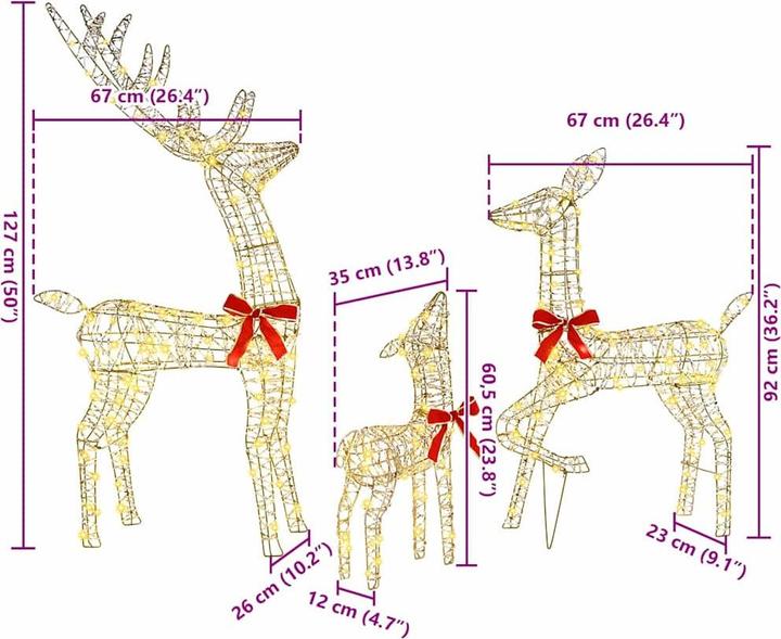 Image du produit vidaXL Famille de rennes 3 pcs Blanc chaud 128 cm PET