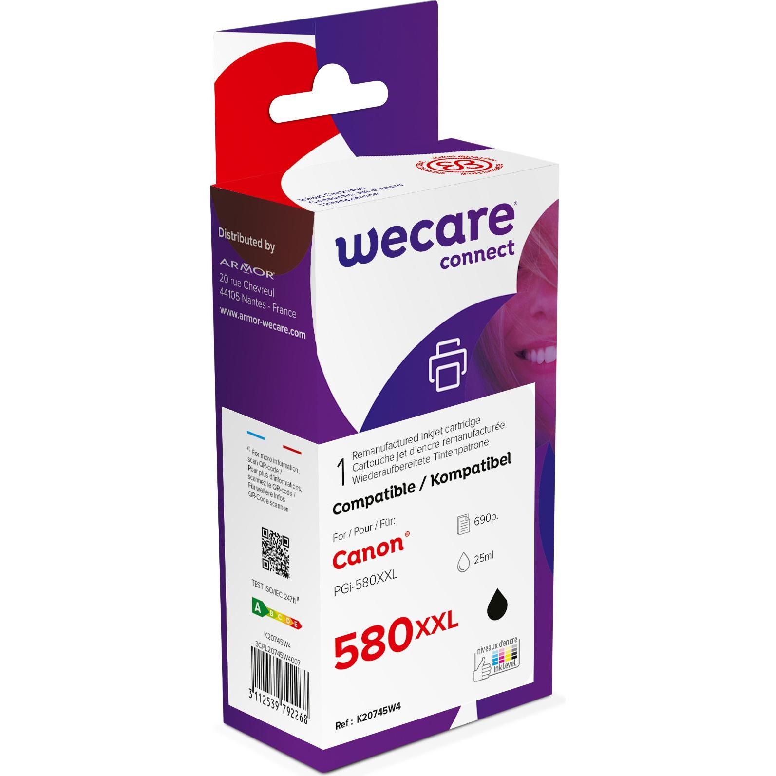 Wecare, Druckerpatrone, Tinte XXL rebuilt PGBK PGI580XXL zu Canon Pixma TS6150 25ml (PGBK)