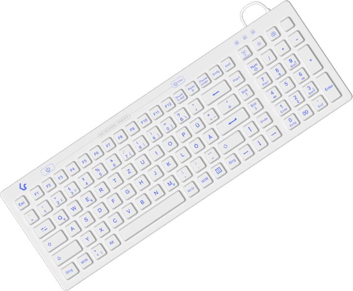 Actual product image KeySonic Industrial keyboard, USB, illuminated, silicone, white, water and dust protected IP68, DE (DE, Cable)