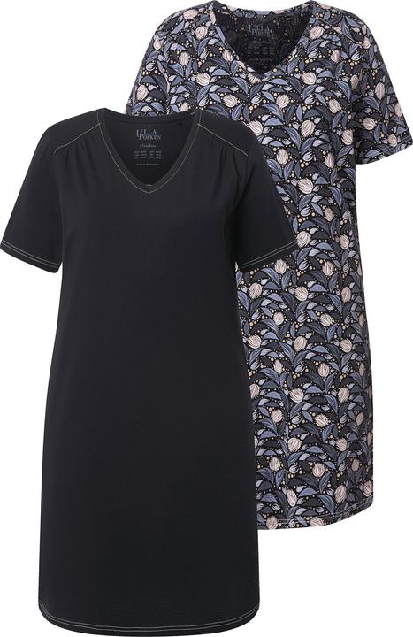 Produktbild Ulla Popken Bigshirts, 2er-Pack, Blätter/uni, V-Ausschnitt, Halbarm (58)