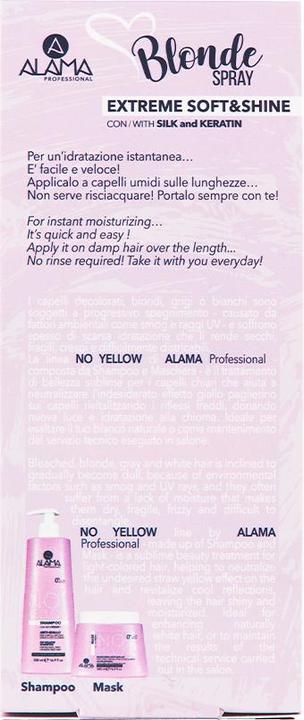 Actual product image Alama Professional No Yellow Extreme Soft & Shine Leave-in Spray for Blonde, Grey and Bleached Hair 100ml (100 ml)