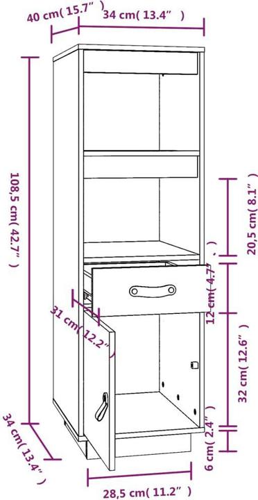 Produktbild vidaXL Highboard (34 x 34 x 108.50 cm)