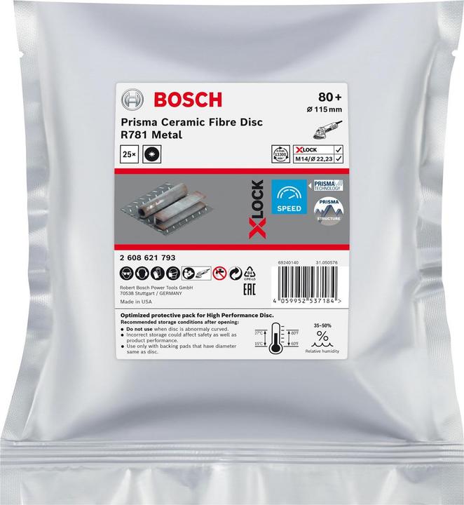 Produktbild Bosch Professional Zubehör EXPERT R781 Prisma Ceramic X-LOCK Fiberscheibe, 115 mm, 22,23 mm, G 80 (80)