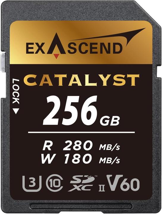 Actual product image Exascend SDXC-Card 256GB UHS-II V60 R280/W100 Catalyst series (new) (256 GB, SDXC, U3, UHS-II)