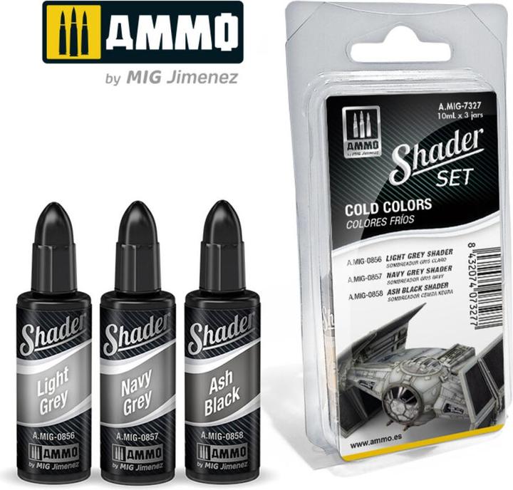 Actual product image AMMO by MIG Jimenez SHADER Set Cold Colours (Black, Grey)