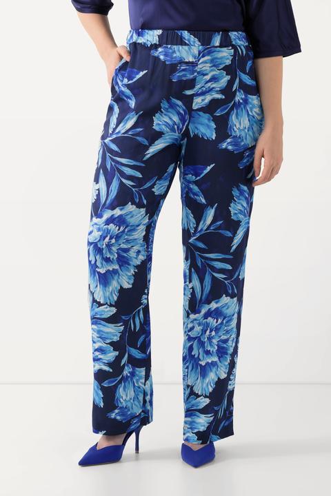 Actual product image Ulla Popken Floral Satin Elastic Waist Pants (46)