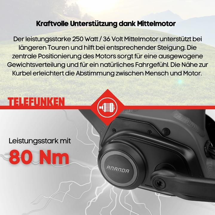 Actual product image Telefunken SUV E-Bike Herren SUV700 29 Zoll Mittelmotor 10-Gang Kettenschaltung (48 cm)