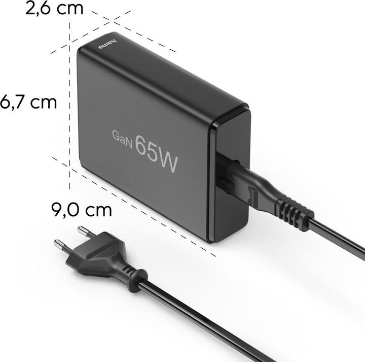 Produktbild Hama Ladestation 4 Ports, GaN, Schnellladegerät, 2xUSB-C, 2xUSB-A, PD, 65 W, SW (65 W, 4 Ports)
