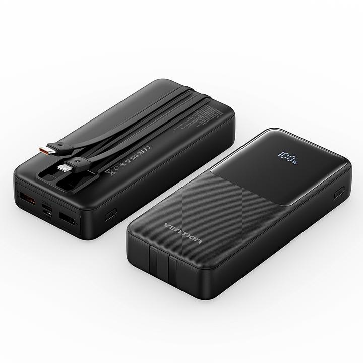Image du produit Vention 20000mAh Power Bank (Micro-USB + USB-C + USB-A + USB-A) avec câbles USB-C et Lightning intégrés 22.