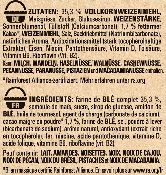 Valeurs nutritives et ingrédients Cookie Crisp Céréales (375 g)