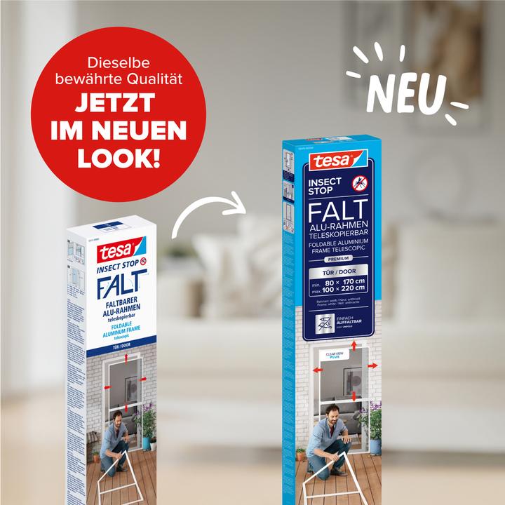 Produktbild tesa FALT Insektenschutz für Türen, grössenverstellbarer Alu-Rahmen, faltbar (220 x 100 cm)