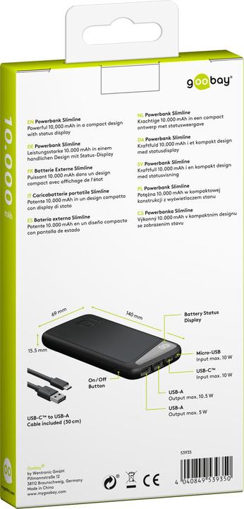 Actual product image Goobay Slimline (10000 mAh, 10.50 W, 50 Wh)