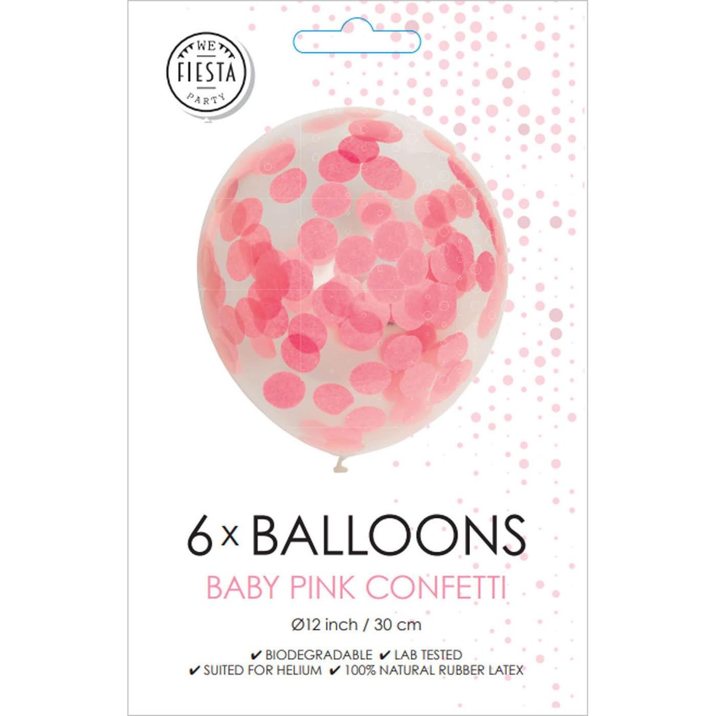 Thumbnail - Globos Konfetti-Luftballons, Papierkonfetti, Babyrosa, 30 cm, 6 Stück.