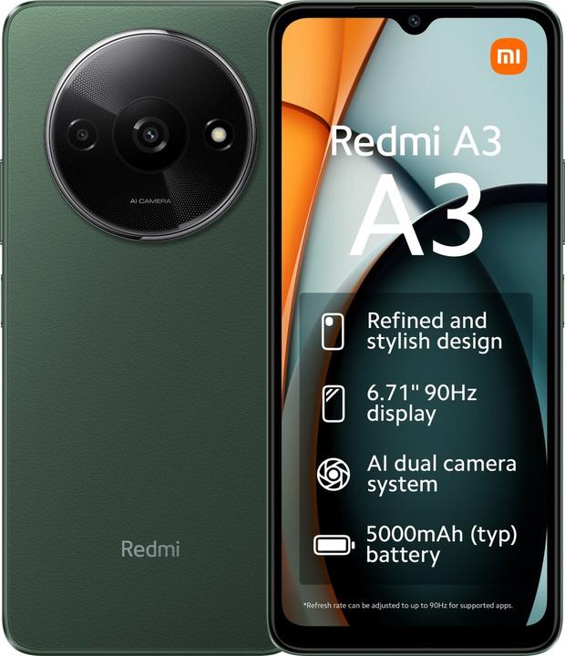 Image du produit Xiaomi Redmi A3 (64 Go, Forest Green, 6.71", Double SIM, 4G)
