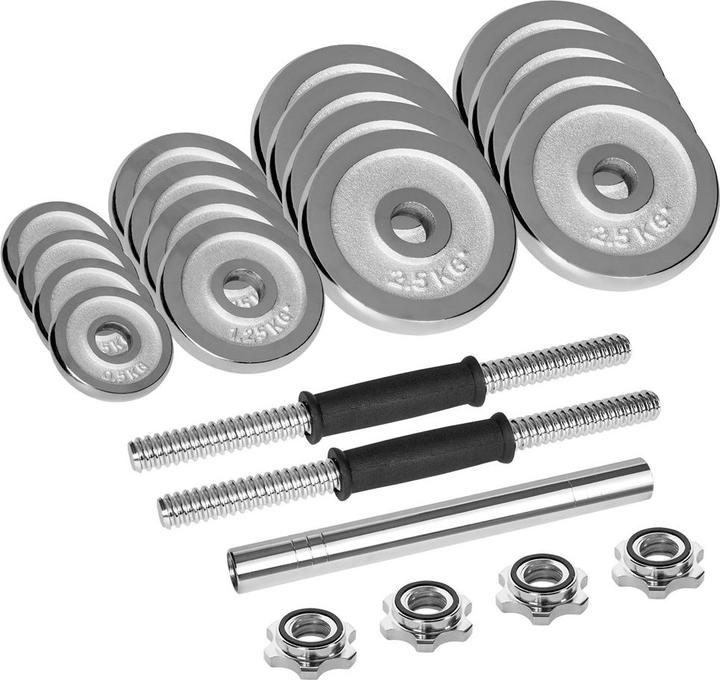 Image du produit Rebel ACTIVE Verchromte verstellbare Hanteln im Koffer 30 kg mit Langhantel