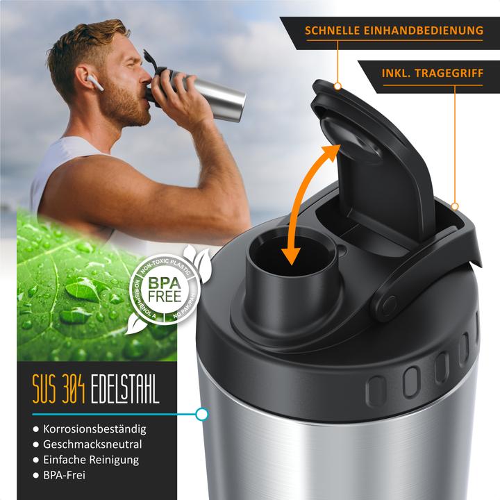 Produktbild Arendo Protein Shaker Edelstahl Eiweissshaker 750 ml, verschliessbar, spülmaschinengeeignet, BPA-frei (0.75 l)
