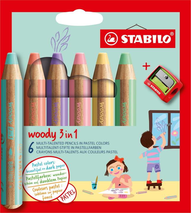 Produktbild STABILO woody 3 in 1 Buntstift mit Spitzer (Pastellfarben, 6 x)