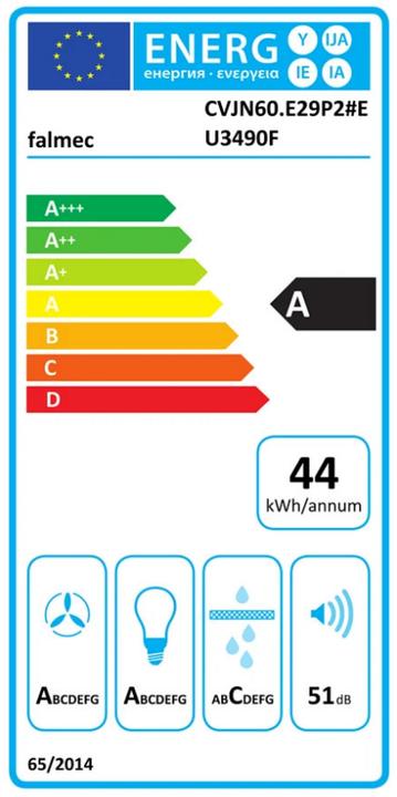Energie-Label Falmec Dunstabzugshaube Wand VIRGOLA NRS T 60 Edelstahl (Wandhaube)
