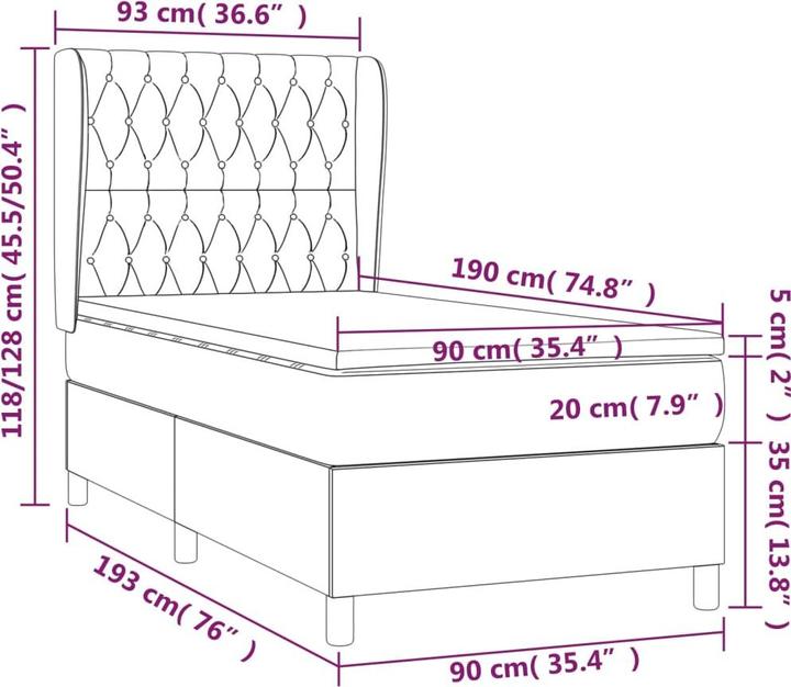 Produktbild vidaXL Boxspringbett (90 x 190 cm)