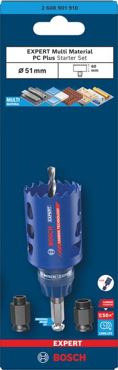 Image du produit Bosch Professional Zubehör Bosch Blau Zubehör 2608901910 EXPERT Power-Change Lochsäge Multi Material 51mm Starter Kit (51 millimètres)