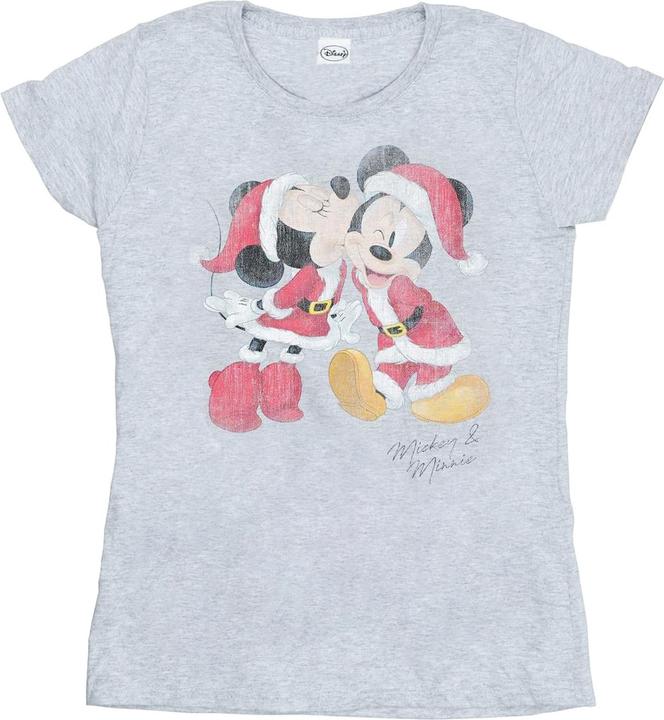 Actual product image Disney Womens/Ladies Mickey And Minnie Christmas Kiss Cotton T-Shirt (XXL)