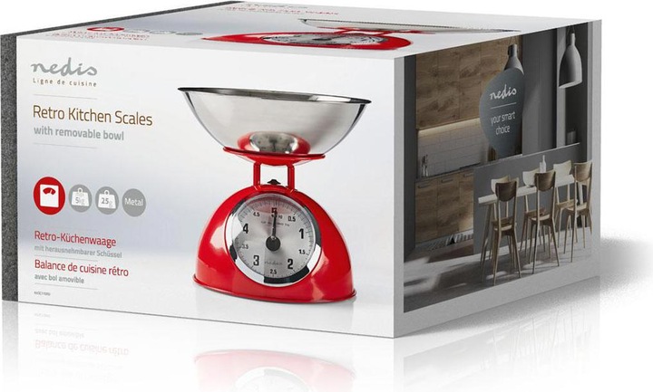 Produktbild Nedis Küchenwaage Retro Ana Logo Metall Rot, KASC110RD