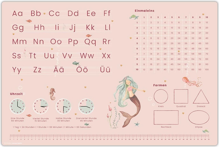 Produktbild CoverYourDesk Schreibunterlage MEERJUNGFRAU ABC + Einmaleins (60 x 40 cm)