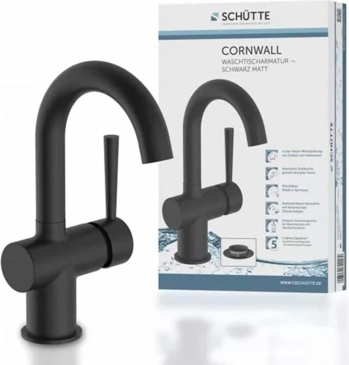 Produktbild Schütte Wasserhahn Bad CORNWALL Waschtischarmatur Schwarz matt Einhebelmischer Mischbatterie 79016