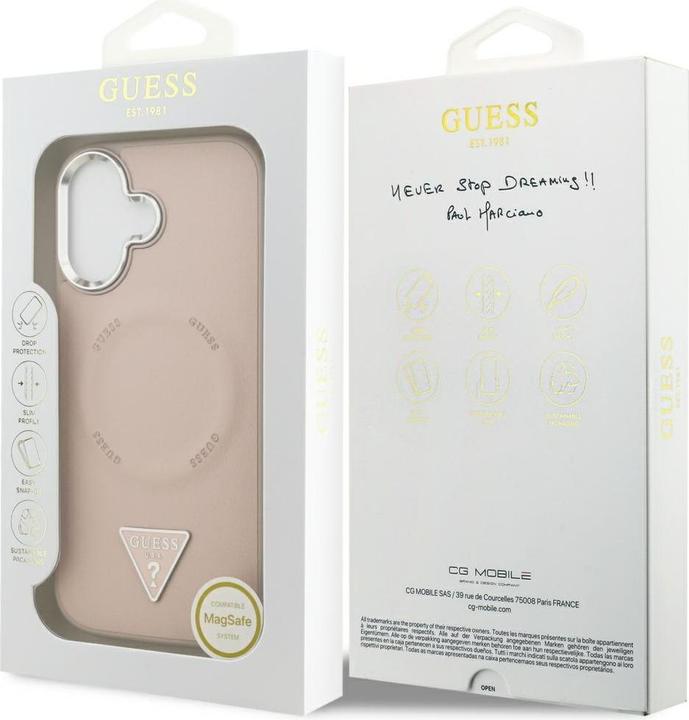 Productafbeelding Guess Case Magsafe PU Leather Case With Triangle Logo Silver Metal Camera Frame For iPhone 17 Pink (Apple iPhone 17)