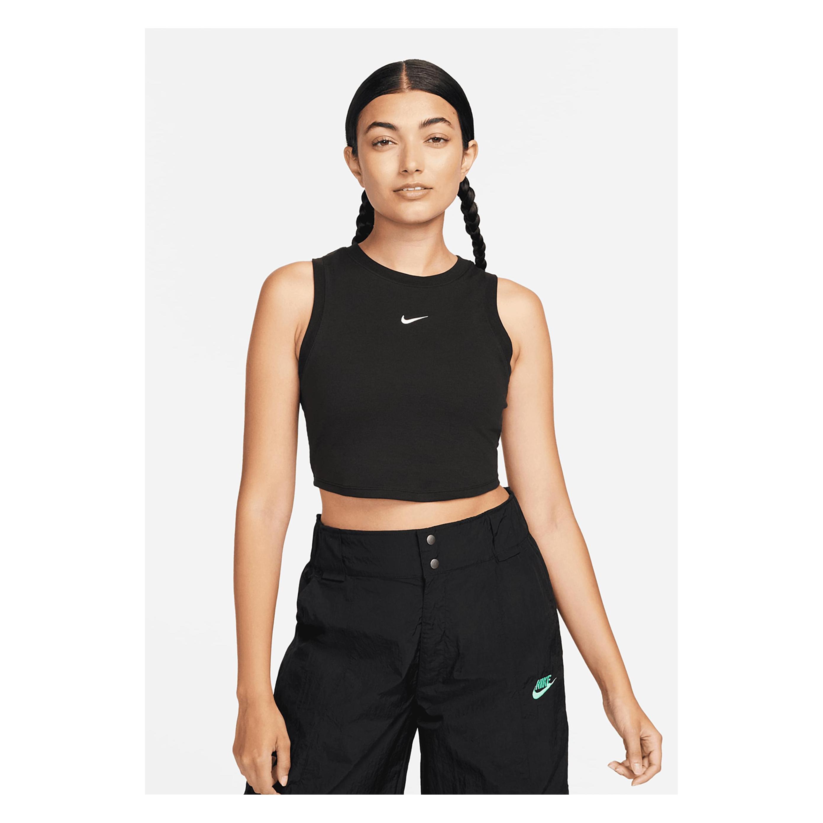Nike, Damen, Sportshirt, Sportswear Essentials Rib Crop Tanktop - 201215 (M, S), Schwarz, M, S