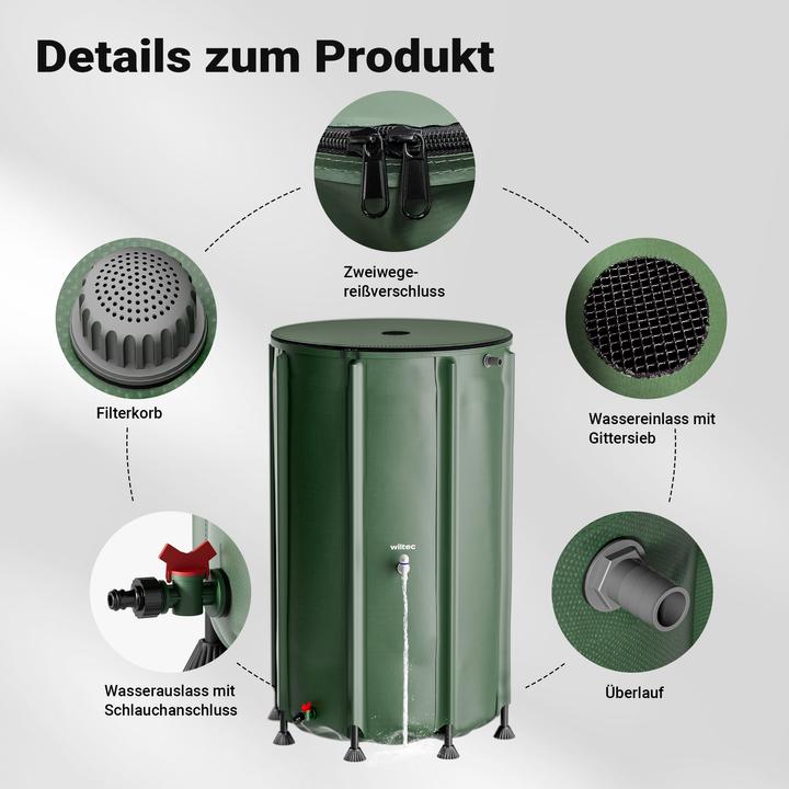 Produktbild Wiltec Regentonne faltbar 500l Regenwassertonne Wassertank Regenfass Wassertonne (500 l)