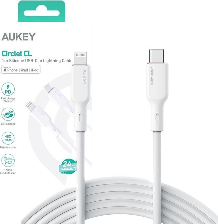 Produktbild Aukey USB-C - Lightning MFi 27W silicone USB cable, 1.8 m (1.80 m, USB 2.0, 27 W)