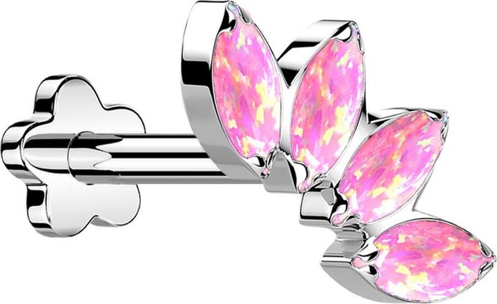 Actual product image Star Piercing Micro threadless labret flower silver fan with four pink opals (without brass, Titanium)