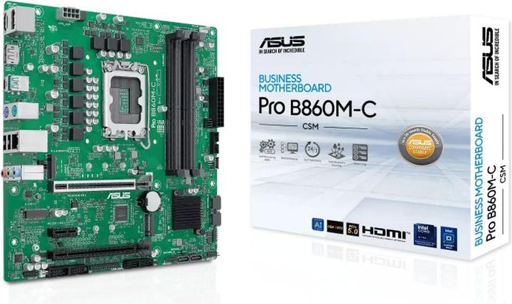 Productafbeelding ASUS PRO B860M-C-CSM Intel LGA 1851 mATX motherboard DDR5 PCIe 5.0 2xM.2 1xHDMI 2xDisplayPort (LGA 1851, Socket S1, Intel B860, mATX)